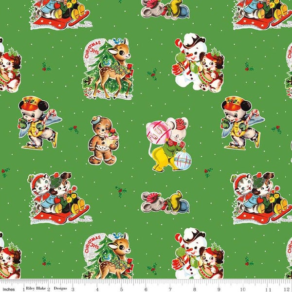 REMNANT 34" Christmas Joys Main Green - Design by Lindsay Wilkes - Riley Blake Designs Fabric -  C12250-GREEN