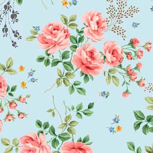 SALE Rose Bouquet - Light Blue - Bella Rosa Collection -  Quilting Treasures - 30816-B  Fabric by the Yard