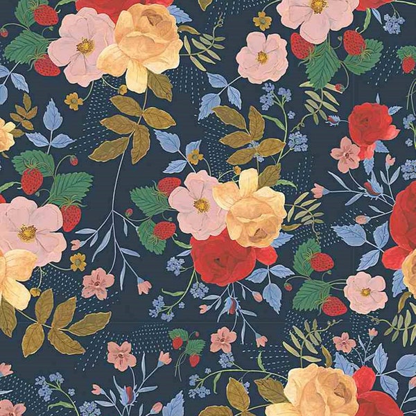 CLEARANCE Country Cottage Large Florals - Timeless Treasures - Country Cottage Collection - RACHEL-CD1099 Navy