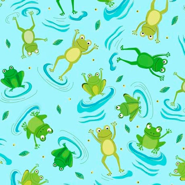 SALE Tossed Frogs - Blue - Froggy Pond Collection -  Quilting Treasures -  29946-Q Fabric by the Yard