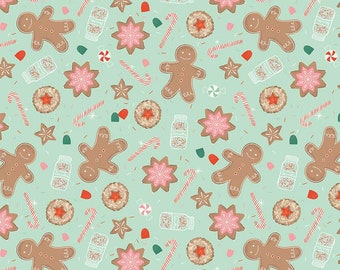 SALE Flannel Gingerbread Cookies Mint  - Designer Flannel Collection - Riley Blake Designs  - F13910 - MINT