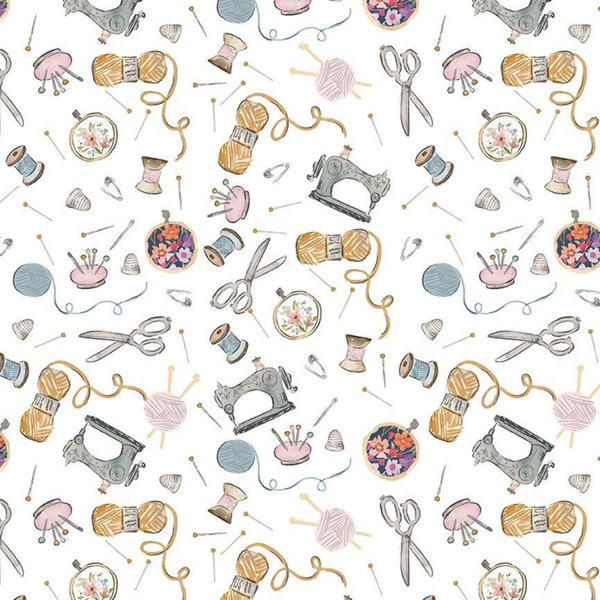 SALE Sew What?  - Dear Stella Designs - And Sew It Goes Collection - 100% Cotton -STELLA-DCJ2636  WHITE