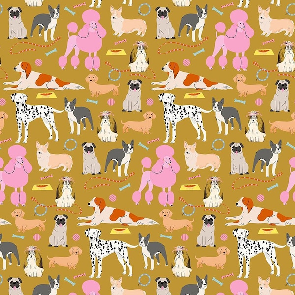 SALE Dog Days Fat Quarter - Dear Stella Designs - Dog Days Collection - 100% Cotton - STELLA-DFG2834  GOLD