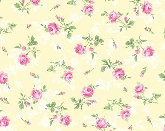 REMNANT 21"  Tossed Antique Rose - Butter - Timeless Treasures - Cottage Charm Collection - ROSE-CD2254  BUTTER Fabric by the Yard