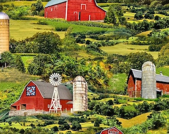 OFERTA Rolling Hills Pasture Scenic - Tesoros atemporales - Colección Rolling Hills - NATURE-CD2912 VERDE Tela cortada a medida