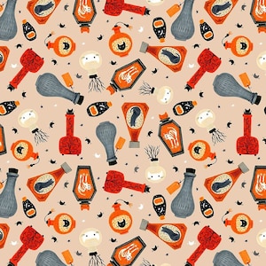 REMNANT 26&quot;  Potions - Dear Stella Designs - Meowloween Collection - 100% Cotton - STELLA-DLW2850  PARFAIT- Designer Fabric by the Yard