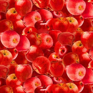 May include: A close-up image of a pile of red apples. The apples are arranged in a random pattern, with some overlapping others. The apples are all shiny and smooth, and they appear to be fresh and ripe.