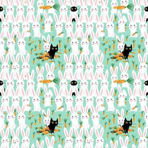 SALE Bunny Meowscapades - Dear Stella Designs - Sweet Purrennials Collection - 100% Cotton - STELLA-DLW3110 ARUBA  - Designer Fabric