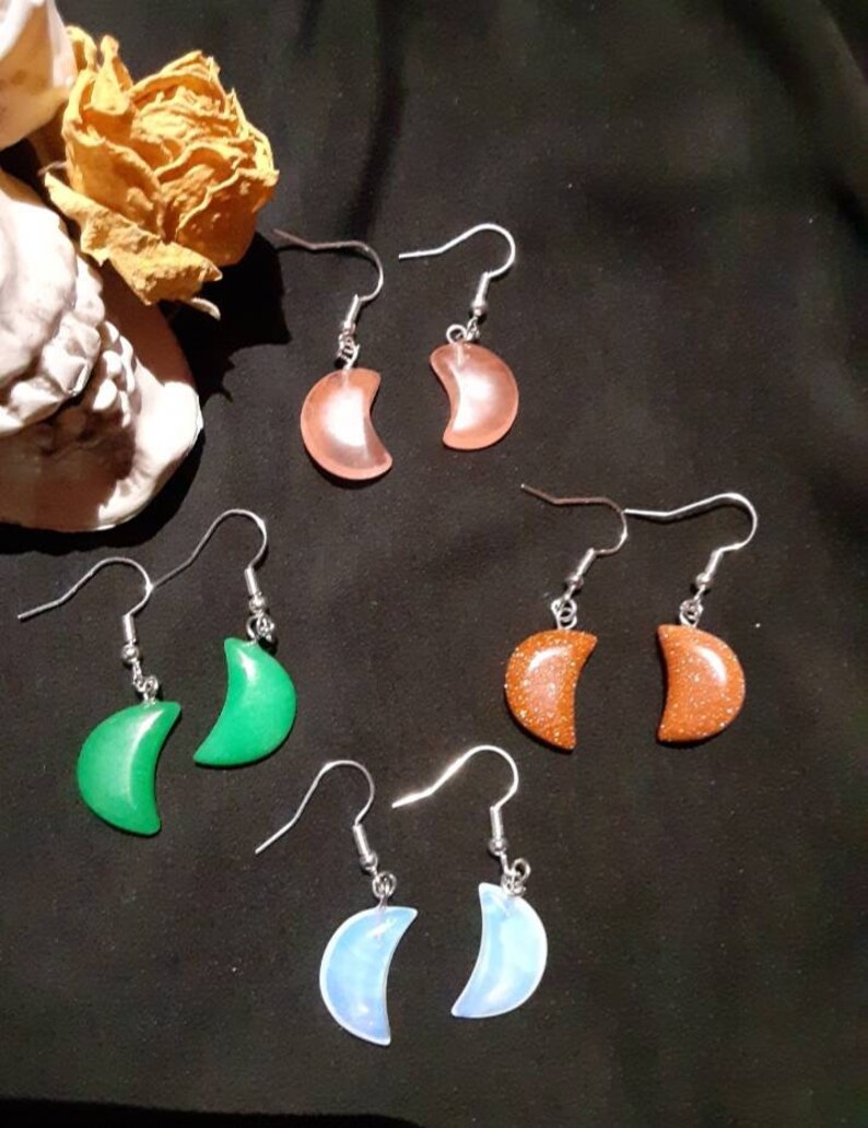 Goldstone crescent moon shaped earrings