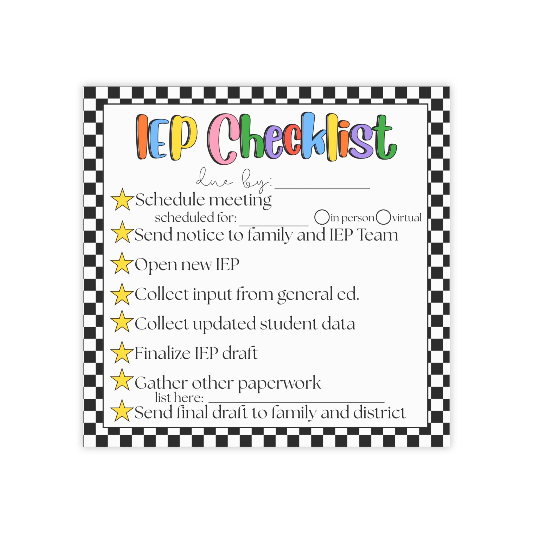 IEP Checklist Post-it Notepad | Special Education Planner | Meeting ...