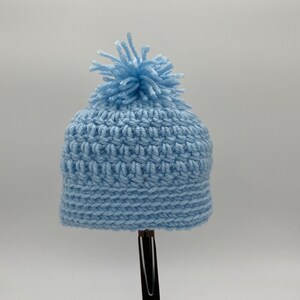 Newborn Pom-Pom Beanie in Soft Blue