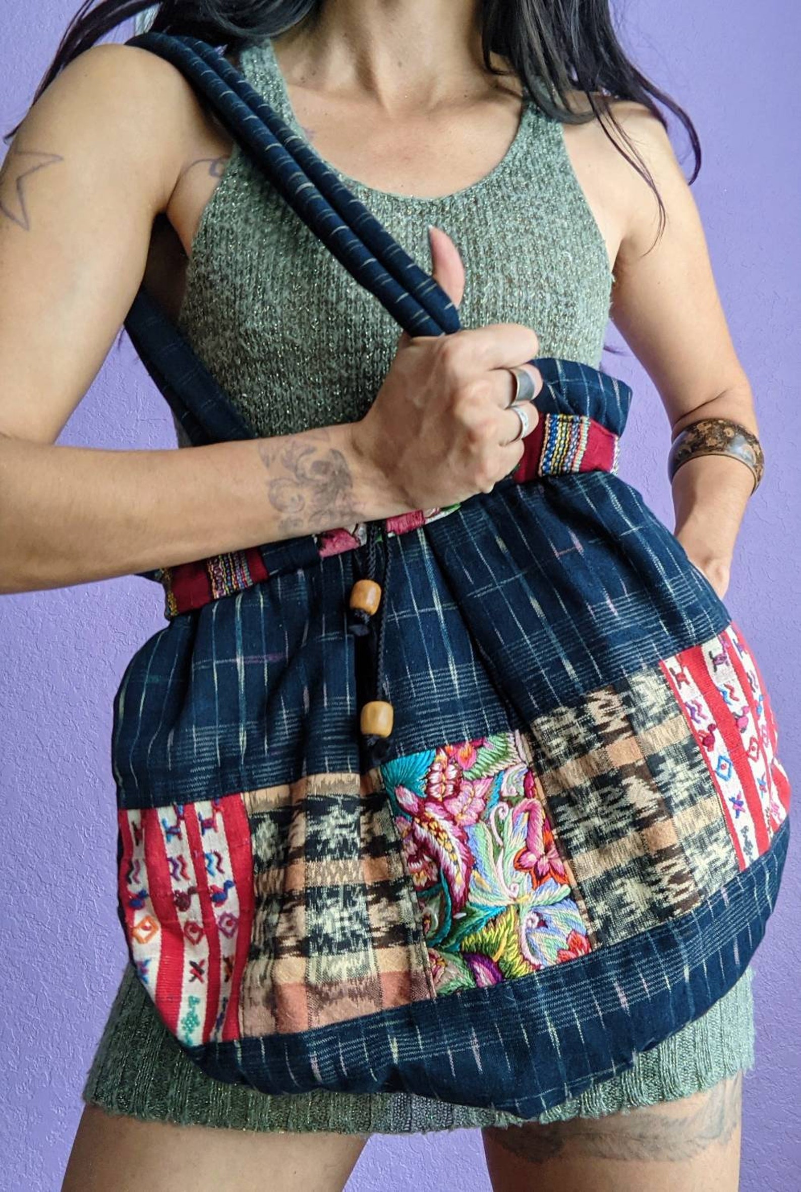 Vintage hippie patch shoulder bag Etsy