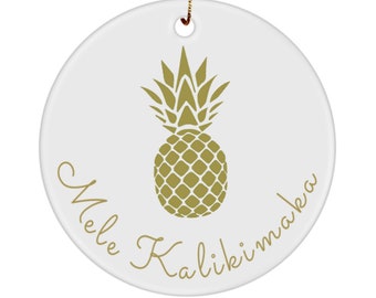 Mele Kalikimaka Ornament, Hawaiian Christmas, Pineapple Ornament, Christmas Decor, Hawaiian Spirit, Aloha, Holiday Gift, Love Hawaii
