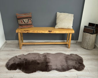 Genuine sheepskin area rug, bench cover, mouse color,sheepskin throw,Home Decor, short fur shearling sheepskin,chair cover,180x70 cm,6x2,3ft