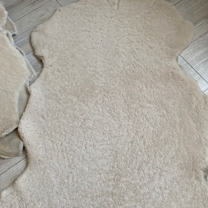 Genuine sheepskin rug, upholstery sheepskin, off white, short fur shearling, fur sheepskin, curly sheepskin, chair cover,3,3 x 2,3 ft image 5