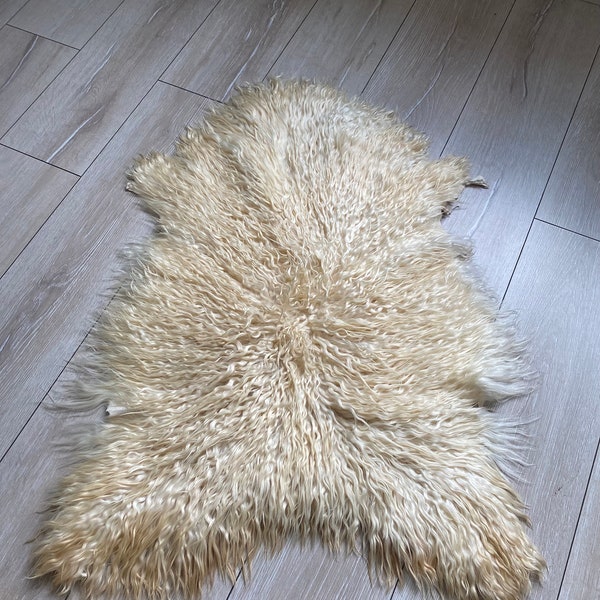 Set di 2, pelle di pecora riccia naturale, pelle di pecora genuina, pelle di pecora da tappezzeria, pelle di pecora di copertura della sedia, arredamento per la casa, pelle di pecora mohair, 85x65 cm