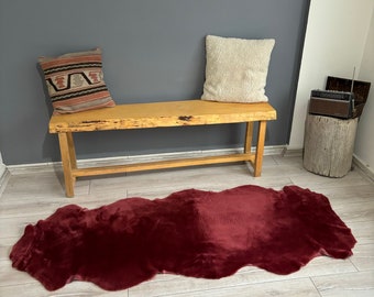 Genuine sheepskin area rug, bench cover, burgundy, sheepskin throw,Home Decor, short fur shearling sheepskin,chair cover,180x70 cm,6x2,3ft