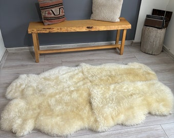 Sheepskin Rug, Organically Tanned Sheepskin, Quatro Sheepskin,Australian Sheepskin, Genuine Sheepskin, Creamy White ,180x110 cm, 6x3,6 ft