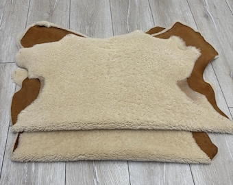 Set of 2 Australian Sheepskin Rugs, Natural Cream Shearling, Genuine Sheepskin, Short Wool Curly Texture, Chair Cover, Home Decor,  90x60 cm