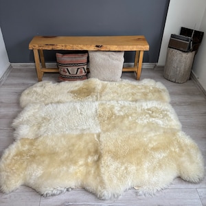 Sheepskin rug, Organically Tanned Sheepskin, Made of Six Sheepskin, Australian Sheepskin, Genuine Sheepskin, Creamy White ,190x160 cm