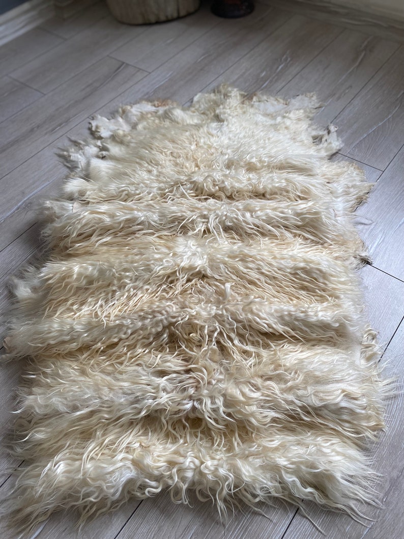 Set of 2, Natural curly sheepskin, Genuine sheepskin, upholstery sheepskin, chair cover sheepskin, Home decor, mohair sheepskin, 85x65 cm image 3