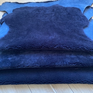 Genuine sheepskin Rug, upholstery sheepskin,  navy blue, curly sheepskin, curly fur, short fur shearling, chair cover, 90x70 cm