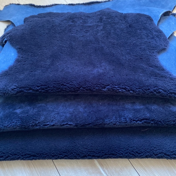 Genuine sheepskin Rug, upholstery sheepskin,  navy blue, curly sheepskin, curly fur, short fur shearling, chair cover, 95x70 cm