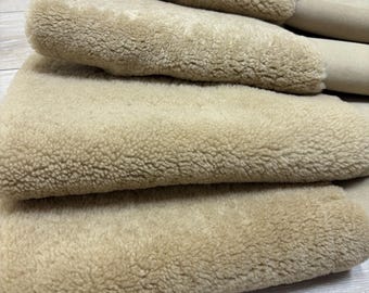 Genuine Sheepskin Rug, Beige Shearling, Short Fur, Curly Wool, Upholstery Sheepskin, Chair Cover 80x60 cm