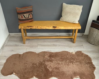 Genuine sheepskin area rug, bench cover, light Brown, sheepskin throw,Home Decor,curly fur shearling sheepskin,chair cover,180x70 cm,6x2,3ft
