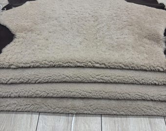 Set of 3 Genuine Sheepskin rug, Upholstery sheepskin, light Beige Short Fur Shearling Rug, Curly Sheep Fur, Soft Chair Cover, 90x60 cm