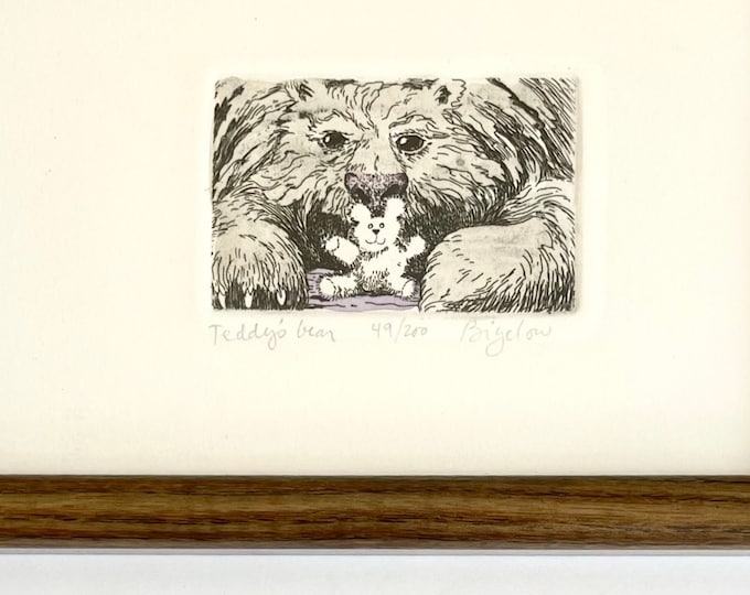 Signed Teddy Bear Print by David Bigelow Titled Teddy's Bear Numbered 49/200 Vintage Child Boy Girl Room Wall Art Stuffed Animal Art