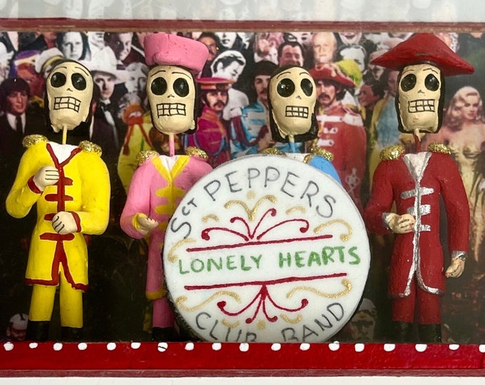 Beatles Mexican Folk Art Nicho Diorama Day of the Dead Dia de lot Muertos Figurines Rock and Roll Beatles 60s Fan Art