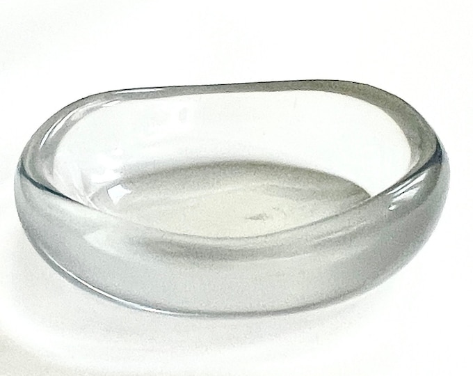 MCM Thick Lucite Dish Decorative Trinket Dish Bowl Vintage 50s Mid Century Solid Very Pale Clear Gray Frosted Base Sculptural Wavy Shape