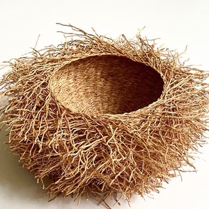 Vetiver Birds Nest Basket Vintage Handwoven 10.5" Diameter Round Circle Basket Bowl Boho Minimalist Home Decor