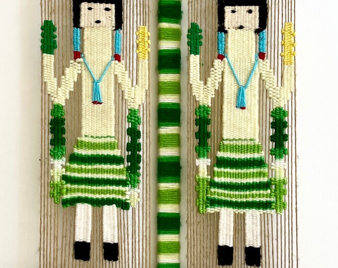 Vintage Navajo Yei Weaving Large 24" Wall Hanging Southwest Native American Handwoven Wool Beige Brown Green