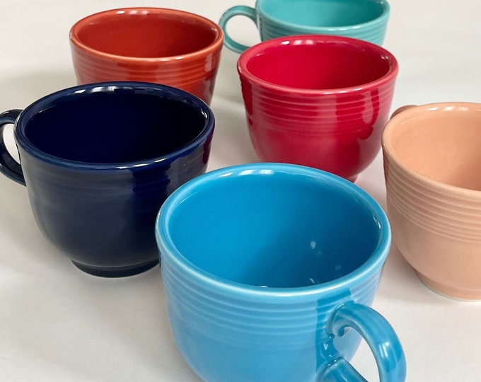 Fiestaware Coffee Tea Cup Mug Lot of 6 Cups Vintage Retro Multi Color Ceramic Fiesta HLC Made in USA Blue Turquoise Aqua Peach Rust Red