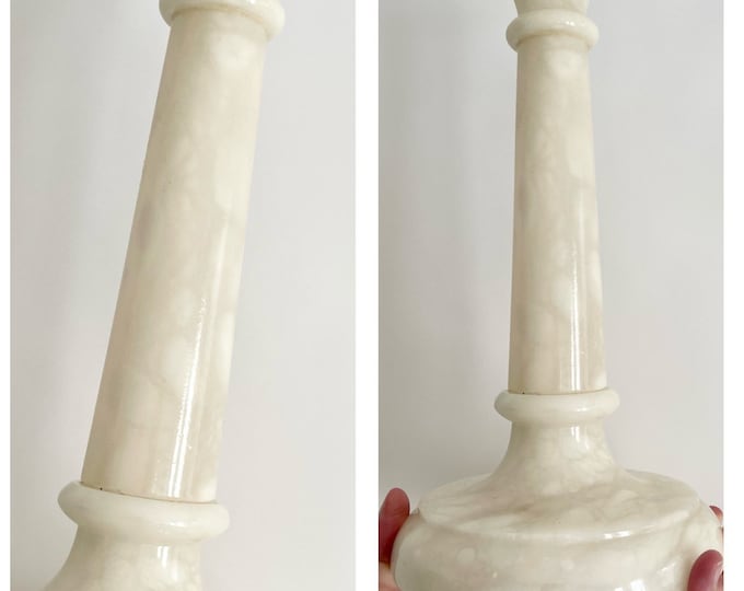 White Alabaster Candlestick Holder Made in Spain Heavy Faux White Onyx Taper Candle Holder Vintage Faux Stone Candlestick