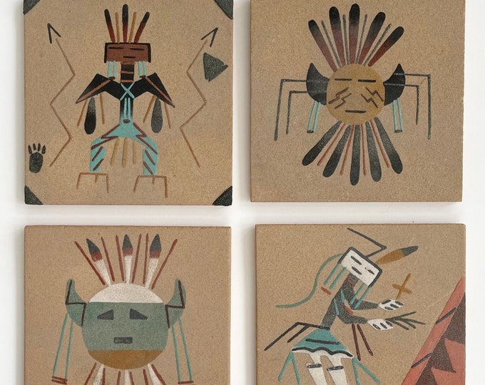 Navajo Sand Art Paintings Lot of 4 Drawings Signed by Native Etsy