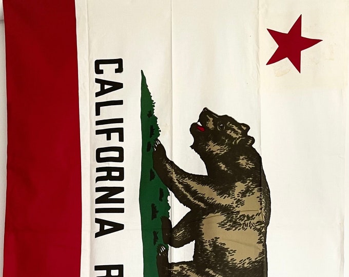Vintage Cotton California Flag 4' x 6' Original Box Made in USA Dettra Bulldog Bunting 100% Cotton Weave California Republic Bear Wall Decor