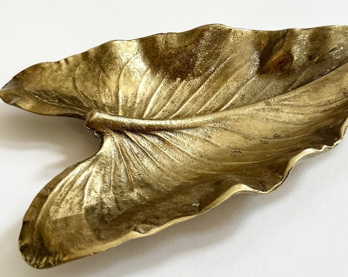 Calla Lily Leaf Dish Heavy Solid Cast Gold Metal Trinket Dish Jewelry Tray Catchall Ring Dish Likely Virginia Metalcrafters
