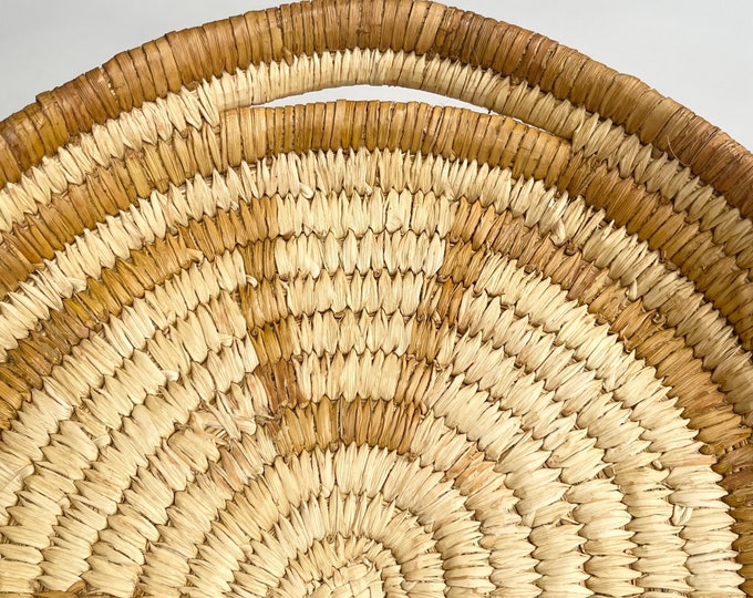Large Papago Basket Tray Shallow Bowl Vintage Native American Handwoven Bear Grass Yucca Leaf Small Handles