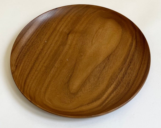 Mid Century Wood Tray Plate Solid Wood Handmade by The Wood Whittler Round Circle 8.5" Diameter MCM Minimalist Serving Bar Decorative Tray