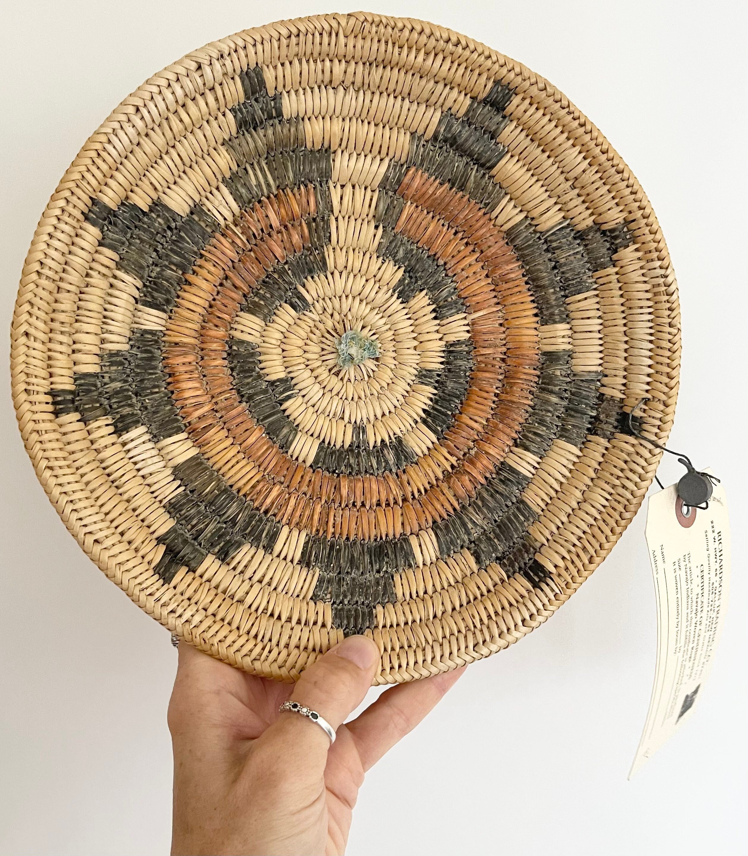 Vintage Navajo Wedding Basket Original Gallup NM Tag Circle Round Tray