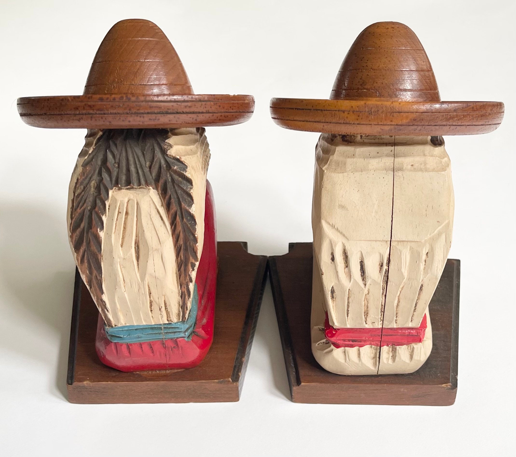 Mexican Wooden Bookends Pair Mexico Wood Book Ends Mid Century Souvenir