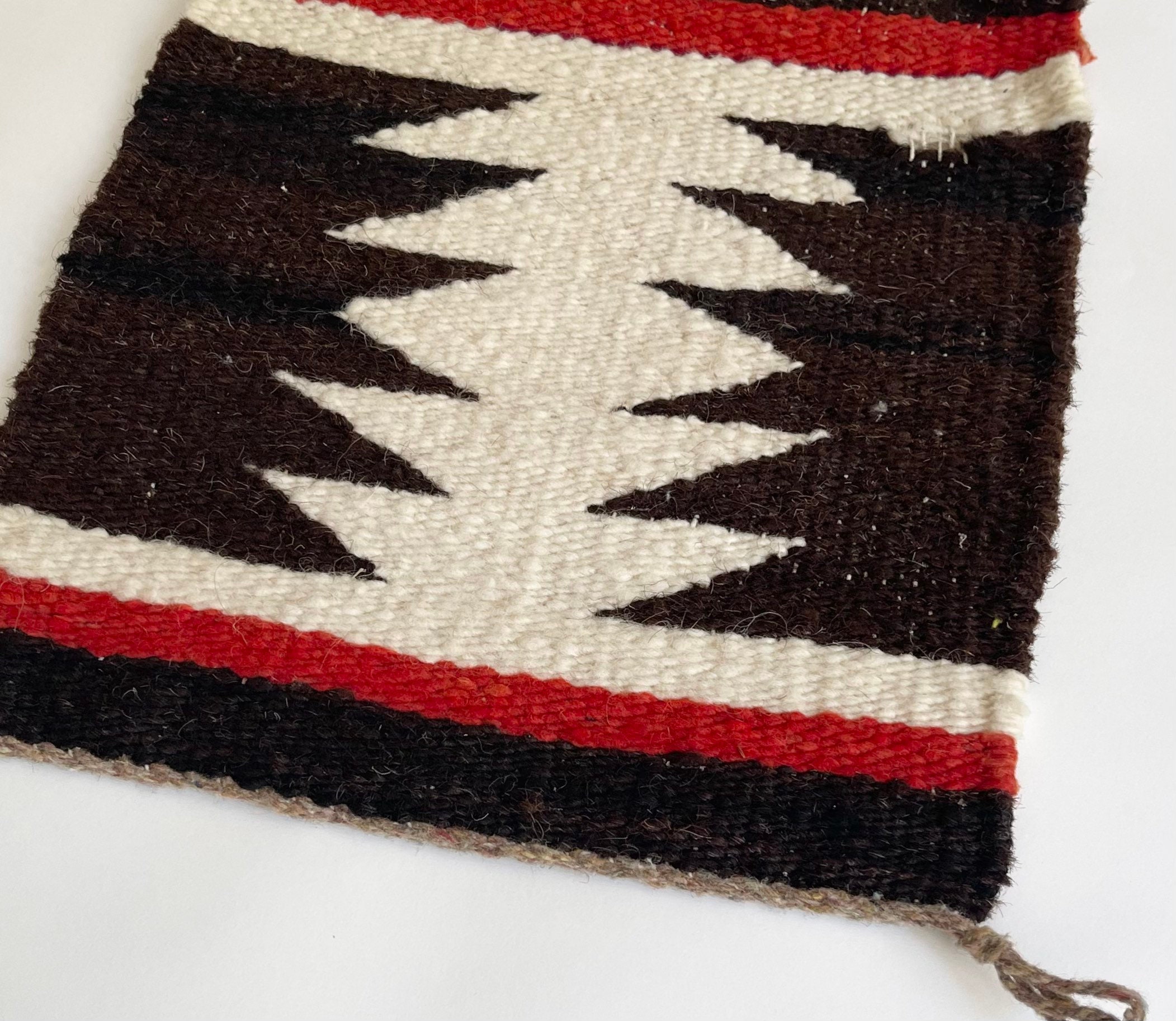 Old Handwoven Navajo Mat Weaving Table Top Accent Wool Horsehair Dark