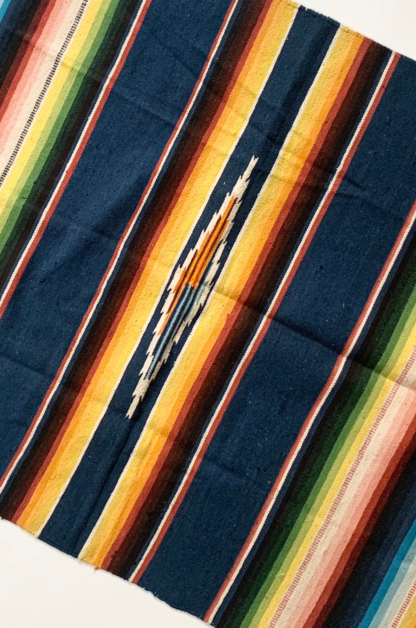 60s Mexican Serape Throw Blanket Runner Mat Handwoven Cotton Textile