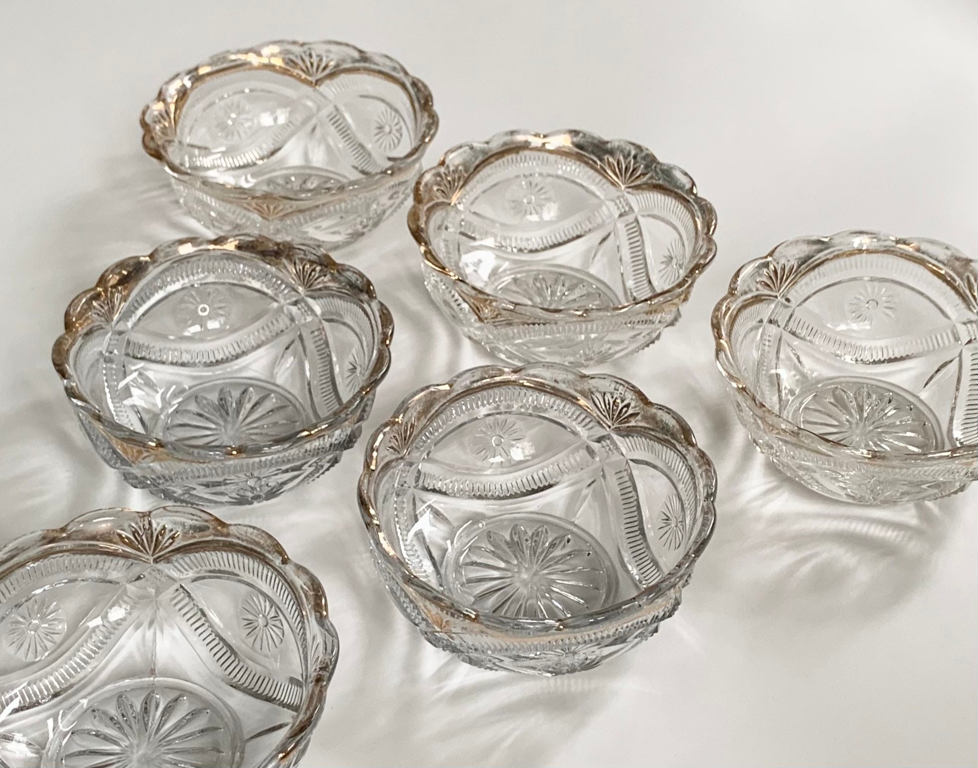 Cut Glass Dessert Bowls Valentines Table Top Decor Set Lot Of 6 Ice glass-dessert-bowls-ice-cream-sundae-set-of-6-fruit-dinner-cocktail