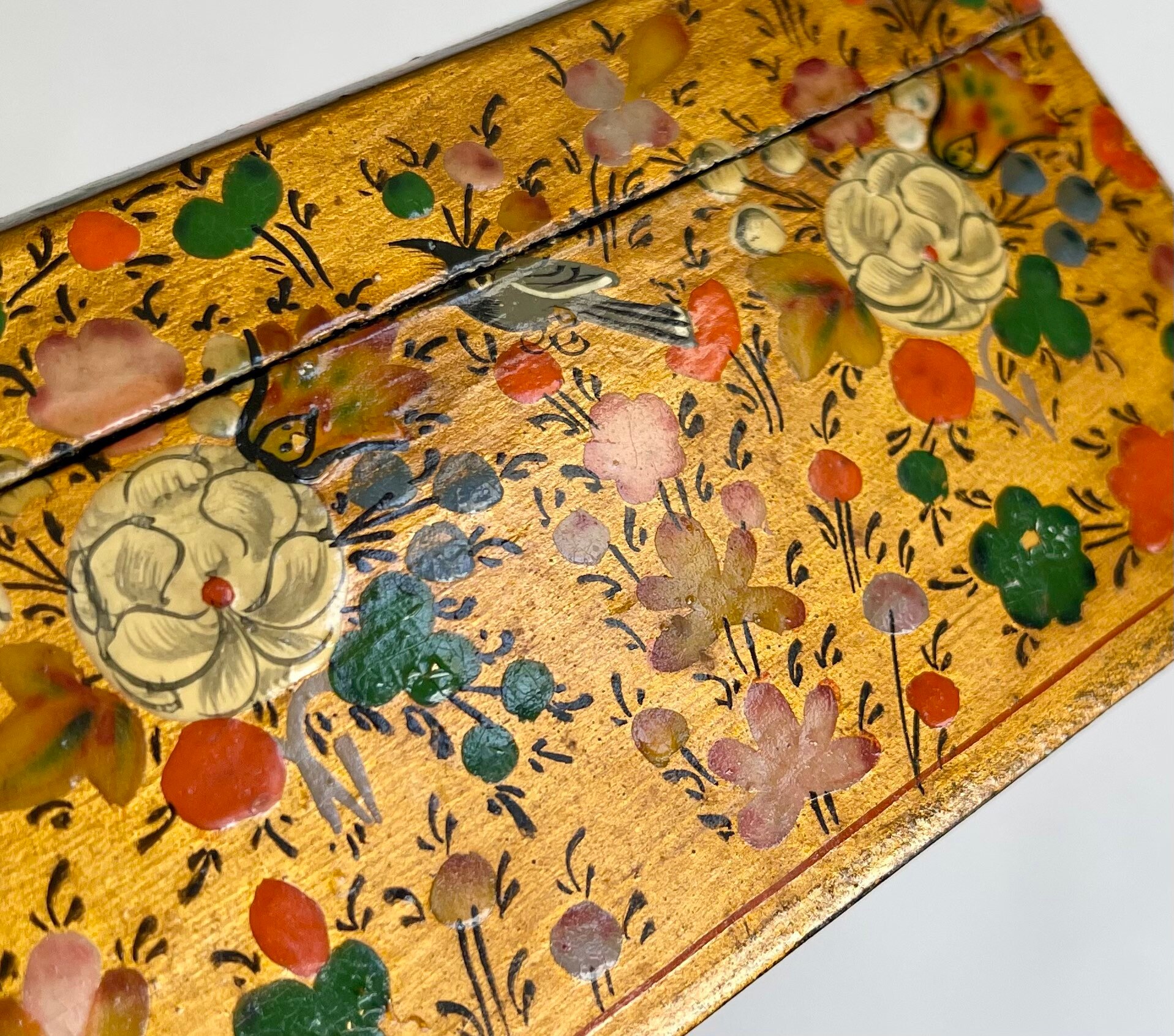 Kashmiri Lacquered Wood Box with Lid Lidded Box Made in India Hand