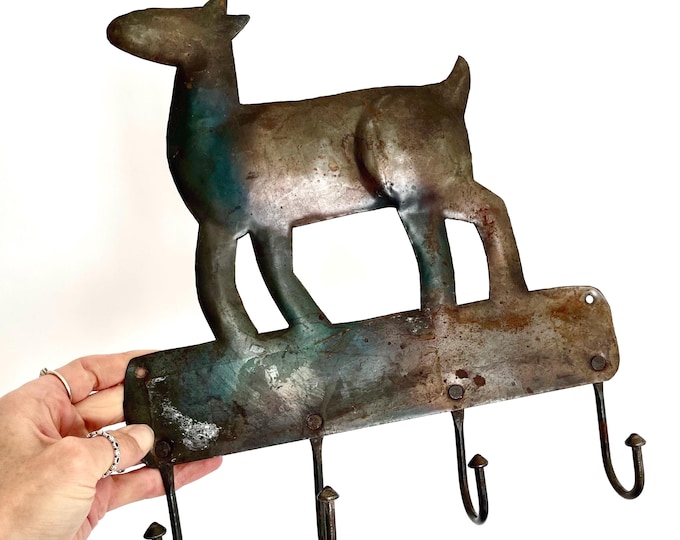 Vintage Iron Deer Wall Hook Key Hook Rustic Metal Animal Silhouette Western Ranch Cabin Wall Hanging