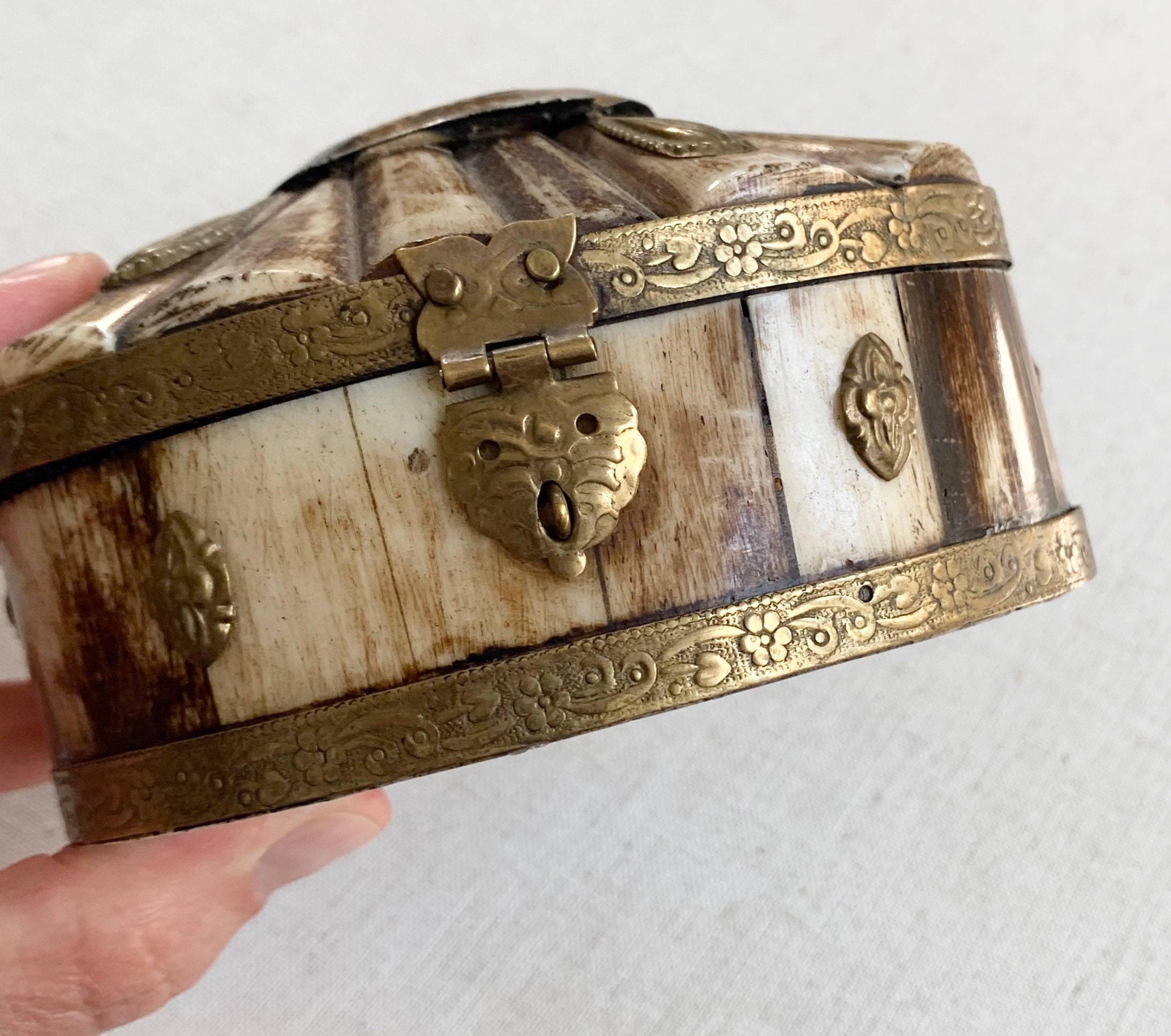 India Bone Inlay Box Jewelry Trinket Boxes Vintage Indian Handmade